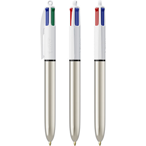 BIC® 4 Colours Shine Kugelschreiber Siebdruck , BiC, weiß/silbermetallic, Kunststoff, 14,40cm x 1,60cm (Länge x Breite), Bild 4
