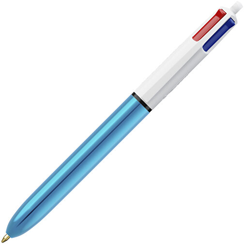 BIC® 4 Colours Shine Kugelschreiber Siebdruck , BiC, weiß/blaumetallic, Kunststoff, 14,40cm x 1,60cm (Länge x Breite), Bild 2