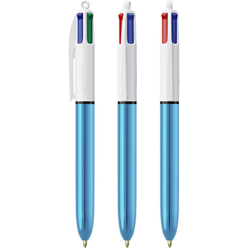 BIC® 4 Colours Shine Kugelschreiber Siebdruck , BiC, weiß/blaumetallic, Kunststoff, 14,40cm x 1,60cm (Länge x Breite), Bild 4