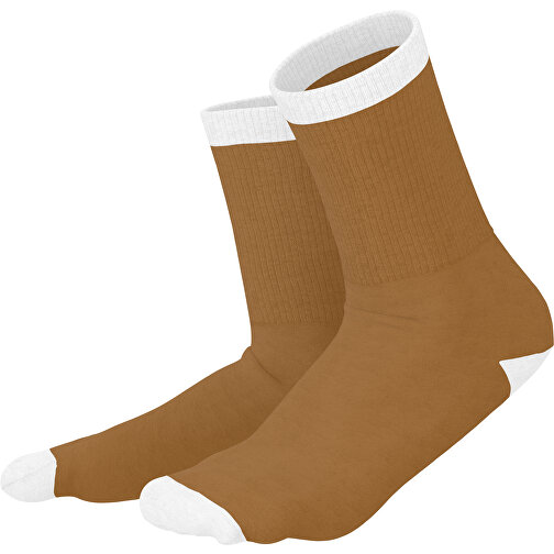 Boris - Die Premium Tennis Socke , erdbraun / weiss, 85% Natur Baumwolle, 12% regeniertes umwelftreundliches Polyamid, 3% Elastan, 36,00cm x 0,40cm x 8,00cm (Länge x Höhe x Breite), Bild 1