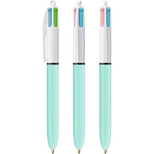 BIC® 4 Colours Fashion Kugelschreiber Siebdruck , BiC, weiß/hellblau, Kunststoff, 14,40cm x 1,60cm (Länge x Breite), Bild 4