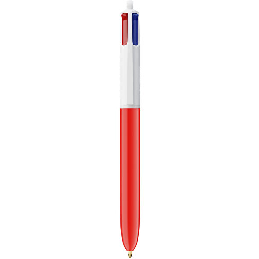 BIC® 4 Colours Kugelschreiber Siebdruck , BiC, weiss/rot, Kunststoff, 14,40cm x 1,60cm (Länge x Breite), Bild 1