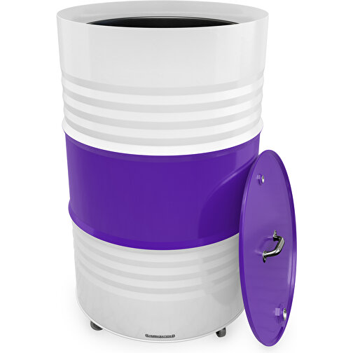 Fass-Tonne Mit Deckel , violet / weiß, Stahlblech, 90,00cm (Höhe), Bild 2