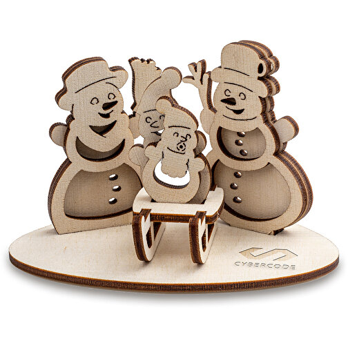 carte puzzle 3D en bois - Famille de bonhommes de neige, Image 1