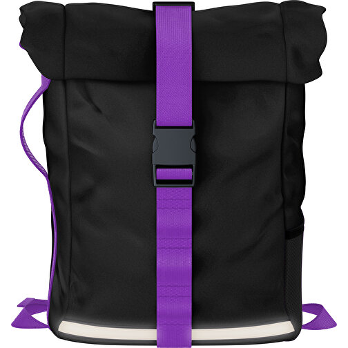 Rolltop Rucksack Comfort , schwarz / lavendellila, Sublimation-fabric 200g - Polyester (PU), 29,50cm x 13,00cm x 33,00cm (Länge x Höhe x Breite), Bild 1