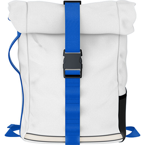 Rolltop Rucksack Comfort , weiß / blau, Sublimation-fabric 200g - Polyester (PU), 29,50cm x 13,00cm x 33,00cm (Länge x Höhe x Breite), Bild 1