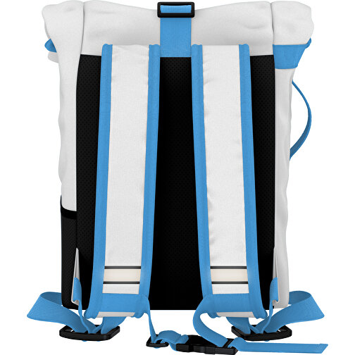 Rolltop Rucksack Comfort , weiß / hellblau, Sublimation-fabric 200g - Polyester (PU), 29,50cm x 13,00cm x 33,00cm (Länge x Höhe x Breite), Bild 2