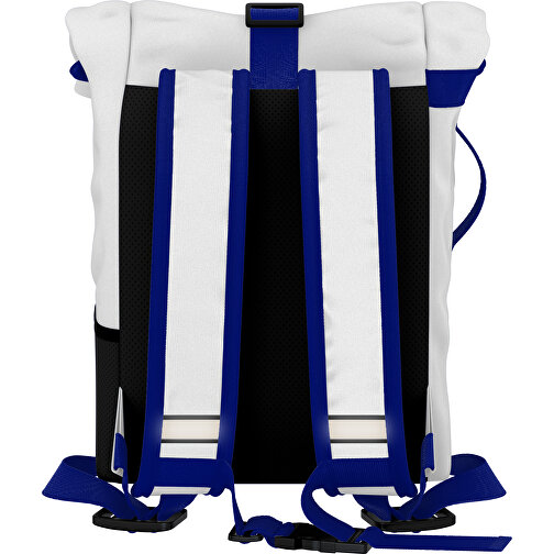 Rolltop Rucksack Comfort , weiß / königsblau, Sublimation-fabric 200g - Polyester (PU), 29,50cm x 13,00cm x 33,00cm (Länge x Höhe x Breite), Bild 2