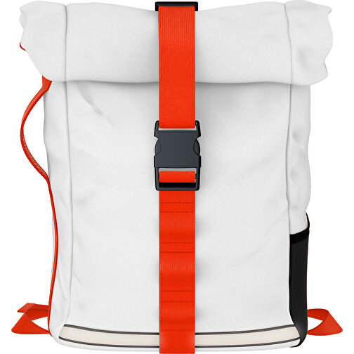Rolltop Rucksack Comfort , weiß / orange, Sublimation-fabric 200g - Polyester (PU), 29,50cm x 13,00cm x 33,00cm (Länge x Höhe x Breite), Bild 1