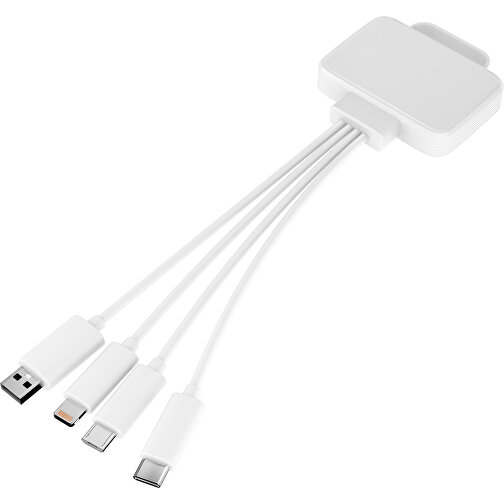 3-in-1 USB-Ladekabel MultiCharge , weiß / weiß, Kunststoff, 5,30cm x 1,20cm x 5,50cm (Länge x Höhe x Breite), Bild 1