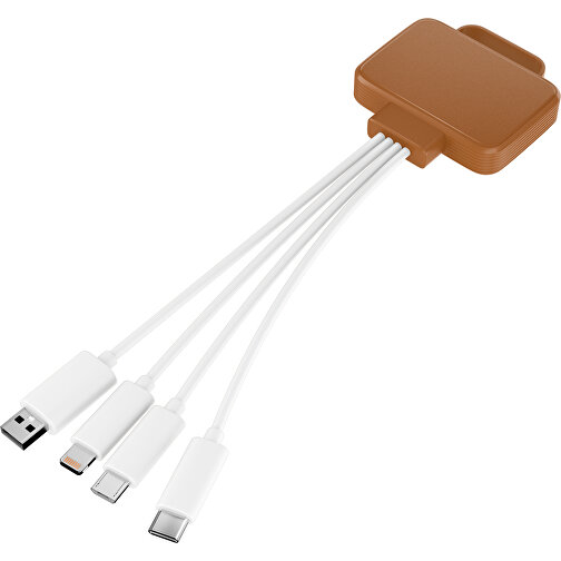 3-in-1 USB-Ladekabel MultiCharge , braun / weiß, Kunststoff, 5,30cm x 1,20cm x 5,50cm (Länge x Höhe x Breite), Bild 1