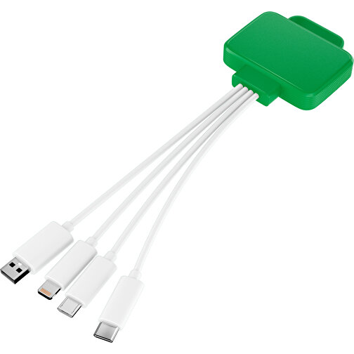 3-in-1 USB-Ladekabel MultiCharge , grün / weiß, Kunststoff, 5,30cm x 1,20cm x 5,50cm (Länge x Höhe x Breite), Bild 1