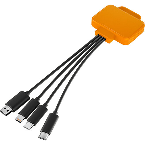 3-in-1 USB-Ladekabel MultiCharge , gelborange / schwarz, Kunststoff, 5,30cm x 1,20cm x 5,50cm (Länge x Höhe x Breite), Bild 1