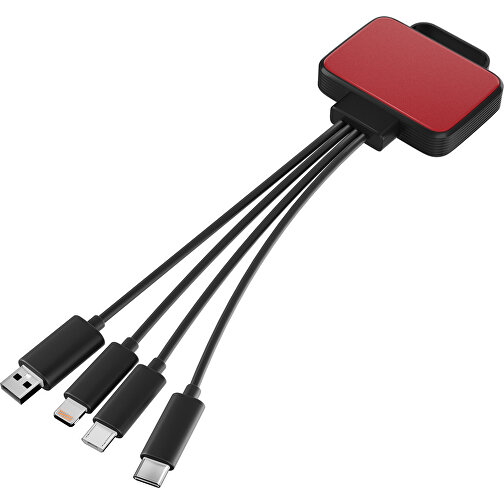 3-in-1 USB-Ladekabel MultiCharge , weinrot / schwarz, Kunststoff, 5,30cm x 1,20cm x 5,50cm (Länge x Höhe x Breite), Bild 1