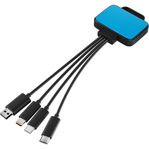 3-in-1 USB-Ladekabel MultiCharge , himmelblau / schwarz, Kunststoff, 5,30cm x 1,20cm x 5,50cm (Länge x Höhe x Breite), Bild 1