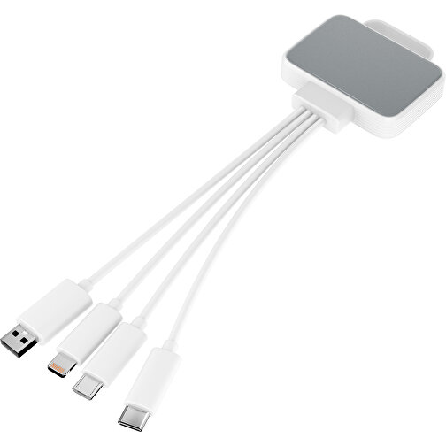 3-in-1 USB-Ladekabel MultiCharge , silber / weiß, Kunststoff, 5,30cm x 1,20cm x 5,50cm (Länge x Höhe x Breite), Bild 1
