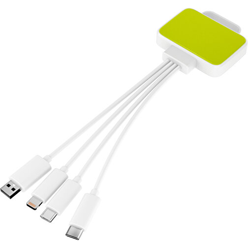 3-in-1 USB-Ladekabel MultiCharge , hellgrün / weiß, Kunststoff, 5,30cm x 1,20cm x 5,50cm (Länge x Höhe x Breite), Bild 1