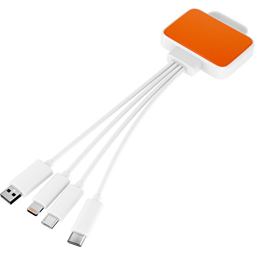 3-in-1 USB-Ladekabel MultiCharge , orange / weiß, Kunststoff, 5,30cm x 1,20cm x 5,50cm (Länge x Höhe x Breite), Bild 1