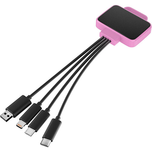 3-in-1 USB-Ladekabel MultiCharge , schwarz / rosa, Kunststoff, 5,30cm x 1,20cm x 5,50cm (Länge x Höhe x Breite), Bild 1