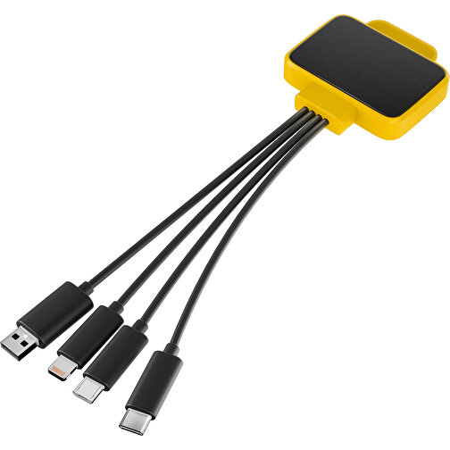 3-in-1 USB-Ladekabel MultiCharge , schwarz / sonnengelb, Kunststoff, 5,30cm x 1,20cm x 5,50cm (Länge x Höhe x Breite), Bild 1