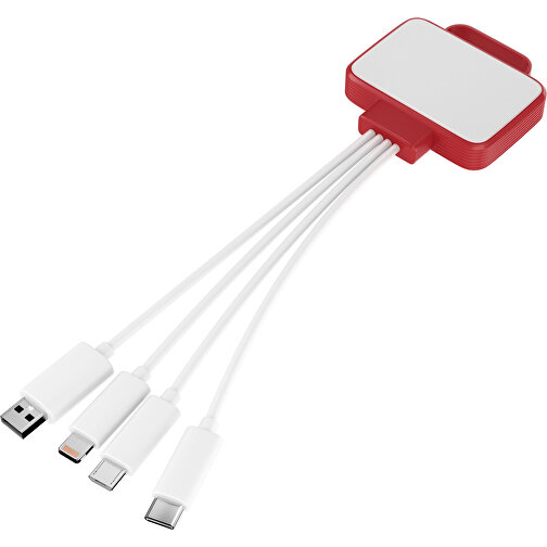 3-in-1 USB-Ladekabel MultiCharge , weiß / weinrot, Kunststoff, 5,30cm x 1,20cm x 5,50cm (Länge x Höhe x Breite), Bild 1