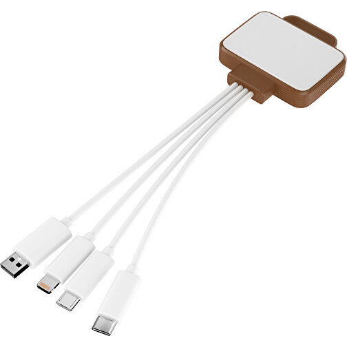 3-in-1 USB-Ladekabel MultiCharge , weiß / dunkelbraun, Kunststoff, 5,30cm x 1,20cm x 5,50cm (Länge x Höhe x Breite), Bild 1