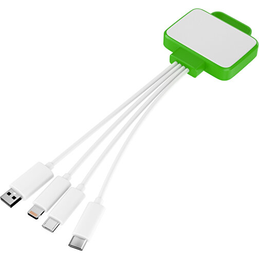 3-in-1 USB-Ladekabel MultiCharge , weiß / grasgrün, Kunststoff, 5,30cm x 1,20cm x 5,50cm (Länge x Höhe x Breite), Bild 1