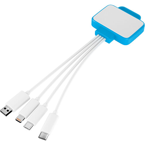 3-in-1 USB-Ladekabel MultiCharge , weiß / himmelblau, Kunststoff, 5,30cm x 1,20cm x 5,50cm (Länge x Höhe x Breite), Bild 1