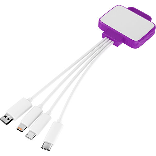 3-in-1 USB-Ladekabel MultiCharge , weiß / dunkelmagenta, Kunststoff, 5,30cm x 1,20cm x 5,50cm (Länge x Höhe x Breite), Bild 1