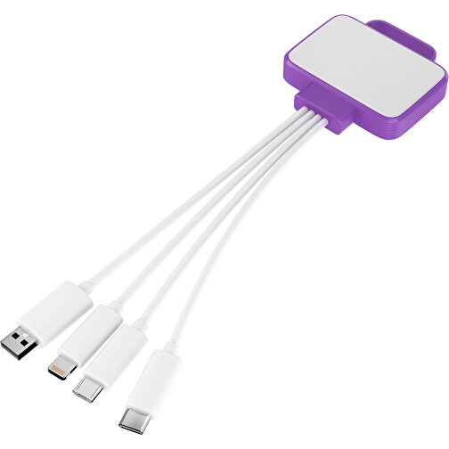 3-in-1 USB-Ladekabel MultiCharge , weiß / lavendellila, Kunststoff, 5,30cm x 1,20cm x 5,50cm (Länge x Höhe x Breite), Bild 1