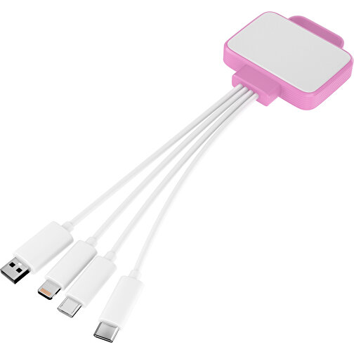 3-in-1 USB-Ladekabel MultiCharge , weiß / rosa, Kunststoff, 5,30cm x 1,20cm x 5,50cm (Länge x Höhe x Breite), Bild 1