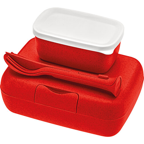 CANDY READY Lunchbox-Set + Besteck-Set , Koziol, nature red, Organic Bio-Circular, 19,00cm x 6,50cm x 13,50cm (Länge x Höhe x Breite), Bild 1