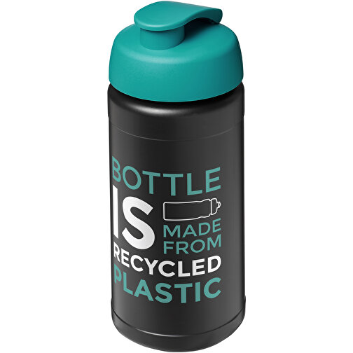 Baseline 500 Ml Recycelte Sportflasche Mit Klappdeckel , aquablau, 85% Recycelter HDPE Kunststoff, 15% PP Kunststoff, 18,50cm (Höhe), Bild 2