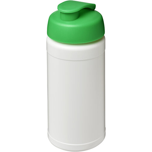 Baseline 500 Ml Recycelte Sportflasche Mit Klappdeckel , weiß / grün, 85% Recycelter HDPE Kunststoff, 15% PP Kunststoff, 18,50cm (Höhe), Bild 1