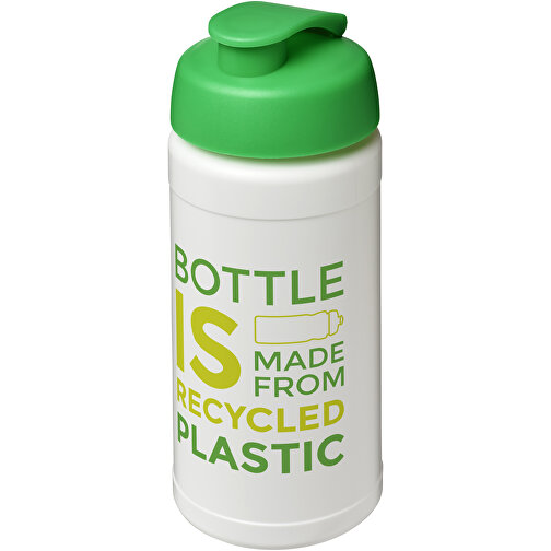 Baseline 500 Ml Recycelte Sportflasche Mit Klappdeckel , weiss / grün, 85% Recycelter HDPE Kunststoff, 15% PP Kunststoff, 18,50cm (Höhe), Bild 2