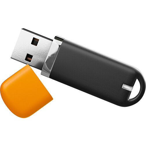 USB-Stick StylishDrive 2.0 , schwarz / gelborange MB , 16 GB , Gummiplastik, Kunststoff MB , 6,20cm x 0,75cm x 2,00cm (Länge x Höhe x Breite), Bild 1