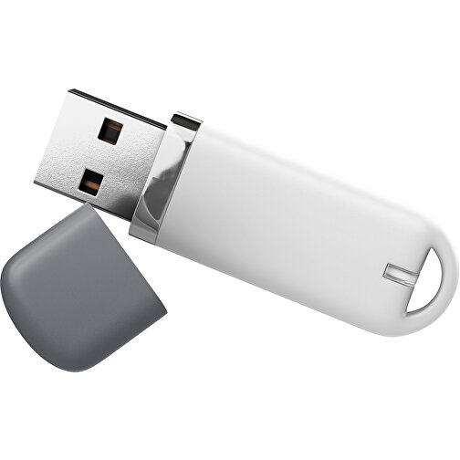 USB-Stick StylishDrive 2.0 , weiß / dunkelgrau MB , 16 GB , Gummiplastik, Kunststoff MB , 6,20cm x 0,75cm x 2,00cm (Länge x Höhe x Breite), Bild 1
