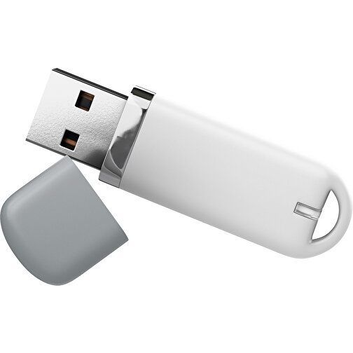 USB-Stick StylishDrive 2.0 , weiß / silber MB , 16 GB , Gummiplastik, Kunststoff MB , 6,20cm x 0,75cm x 2,00cm (Länge x Höhe x Breite), Bild 1