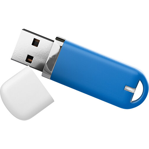 USB-Stick StylishDrive 2.0 , kobaltblau / weiß MB , 8 GB , Gummiplastik, Kunststoff MB , 6,20cm x 0,75cm x 2,00cm (Länge x Höhe x Breite), Bild 1