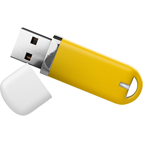 USB-Stick StylishDrive 2.0 , sonnengelb / weiß MB , 8 GB , Gummiplastik, Kunststoff MB , 6,20cm x 0,75cm x 2,00cm (Länge x Höhe x Breite), Bild 1