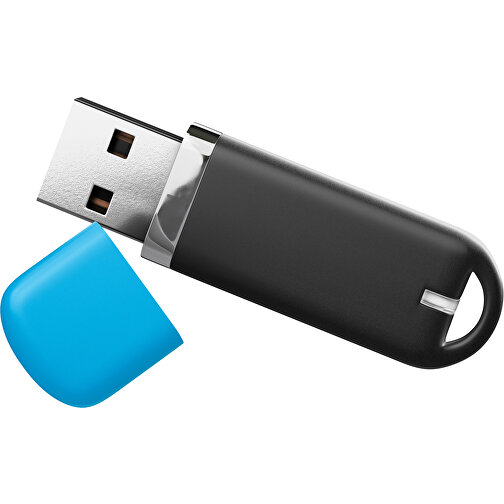 USB-Stick StylishDrive 2.0 , schwarz / himmelblau MB , 8 GB , Gummiplastik, Kunststoff MB , 6,20cm x 0,75cm x 2,00cm (Länge x Höhe x Breite), Bild 1