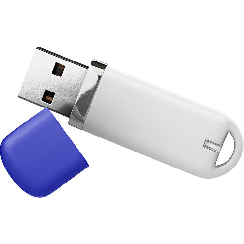 USB-Stick StylishDrive 2.0 , weiß / blau MB , 8 GB , Gummiplastik, Kunststoff MB , 6,20cm x 0,75cm x 2,00cm (Länge x Höhe x Breite), Bild 1