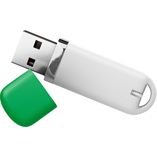 USB-Stick StylishDrive 2.0 , weiß / grün MB , 4 GB , Gummiplastik, Kunststoff MB , 6,20cm x 0,75cm x 2,00cm (Länge x Höhe x Breite), Bild 1