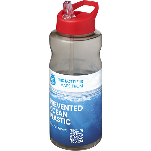 H2O Active® Eco Big Base 1L Sportflasche Mit Ausgussdeckel , kohle / rot, PCR Kunststoff, 72% PP Kunststoff, 17% SAN Kunststoff, 11% PE Kunststoff, 21,80cm (Höhe), Bild 2
