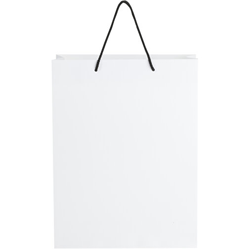 Handgefertigte 170 G/m² Integra-Papiertüte Mit Kunststoffgriffen – XL , weiß / schwarz, Recyceltes Papier, 170 g/m2, 31,00cm x 41,00cm x 12,00cm (Länge x Höhe x Breite), Bild 3