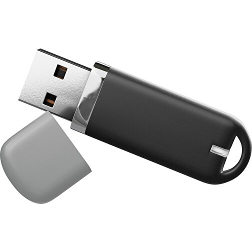 USB-Stick StylishDrive 2.0 , schwarz / grau MB , 2 GB , Gummiplastik, Kunststoff MB , 6,20cm x 0,75cm x 2,00cm (Länge x Höhe x Breite), Bild 1
