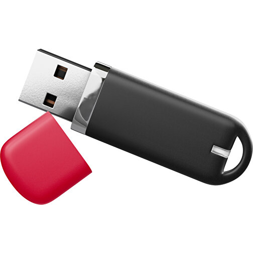 USB-Stick StylishDrive 2.0 , schwarz / dunkelrot MB , 2 GB , Gummiplastik, Kunststoff MB , 6,20cm x 0,75cm x 2,00cm (Länge x Höhe x Breite), Bild 1