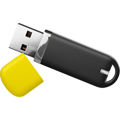 USB-Stick StylishDrive 2.0 , schwarz / gelb MB , 2 GB , Gummiplastik, Kunststoff MB , 6,20cm x 0,75cm x 2,00cm (Länge x Höhe x Breite), Bild 1