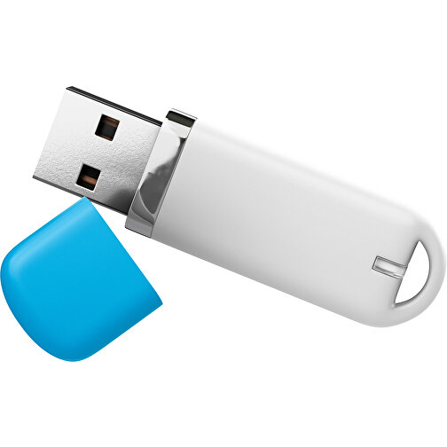 USB-Stick StylishDrive 2.0 , weiß / himmelblau MB , 2 GB , Gummiplastik, Kunststoff MB , 6,20cm x 0,75cm x 2,00cm (Länge x Höhe x Breite), Bild 1