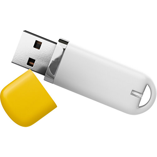 USB-Stick StylishDrive 2.0 , weiß / sonnengelb MB , 2 GB , Gummiplastik, Kunststoff MB , 6,20cm x 0,75cm x 2,00cm (Länge x Höhe x Breite), Bild 1